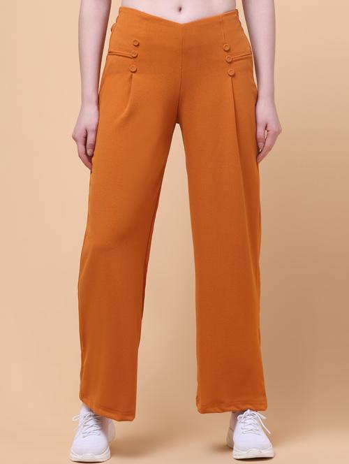 women solid mid rise wide leg trouser - 21932744 - Standard Image - 0