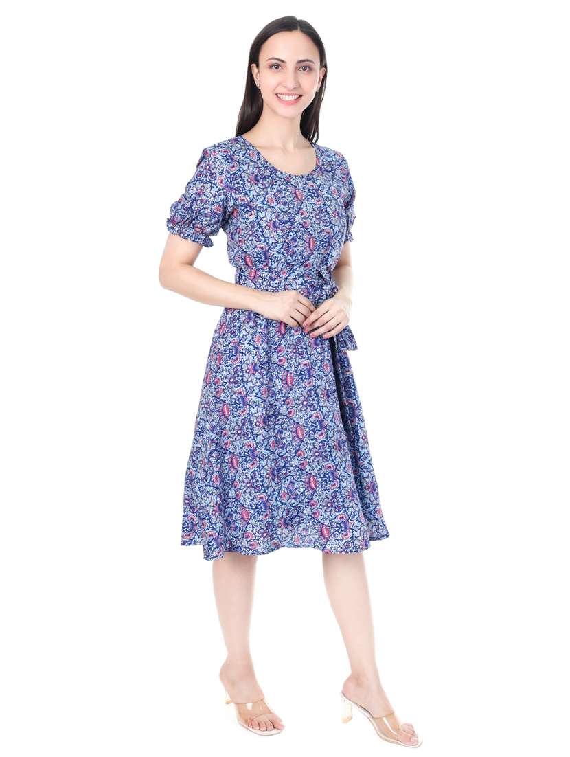 women floral rpint puff sleeves fit & flare dress - 21932759 - Standard Image - 2