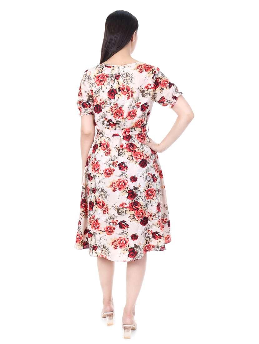 women floral rpint puff sleeves fit & flare dress - 21932760 -  Standard Image - 2