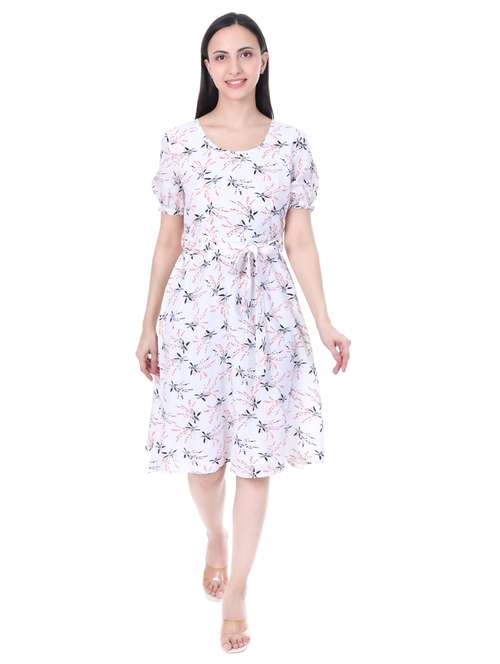 women pinted puff sleeves fit & flare dress - 21932761 -  Standard Image - 0