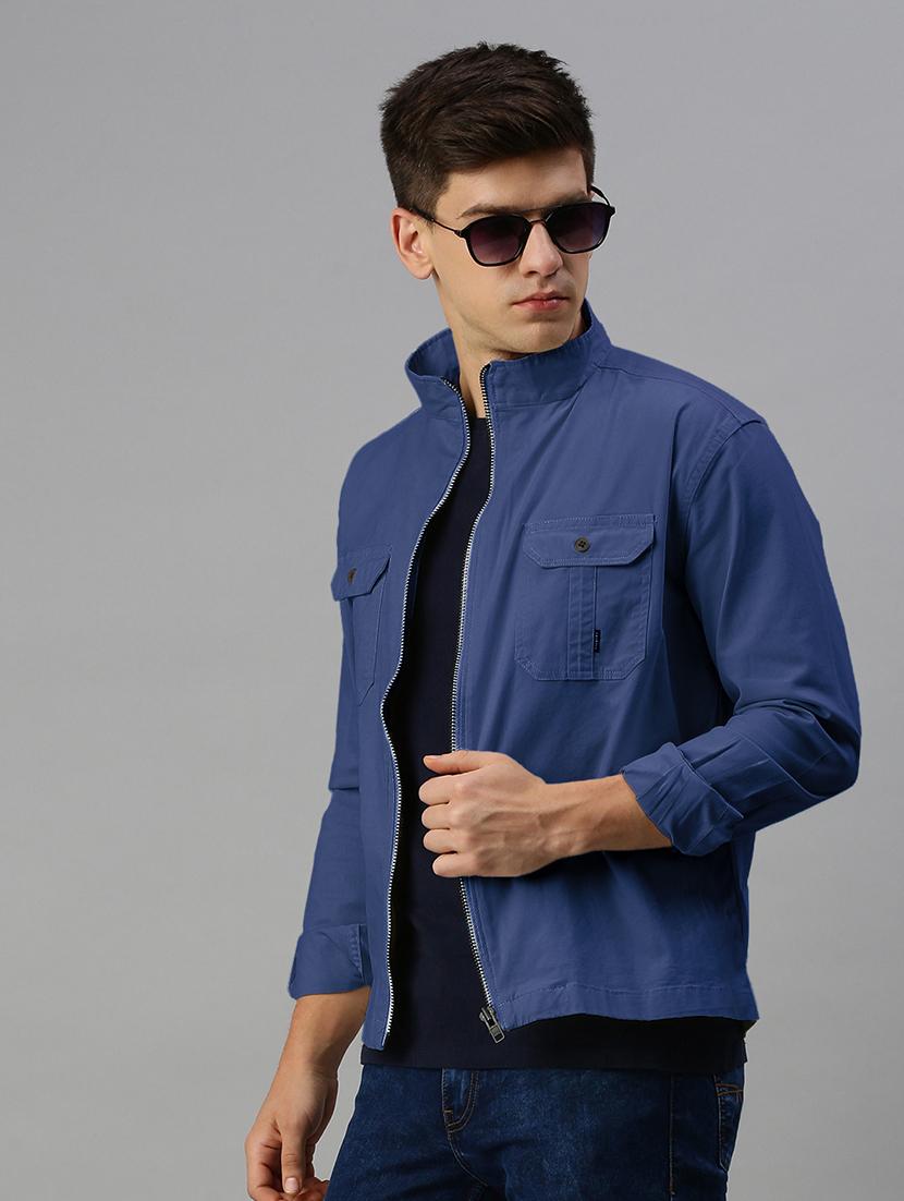 men blue solid long sleeve casual jacket - 21933400 - Zoom Image - 0