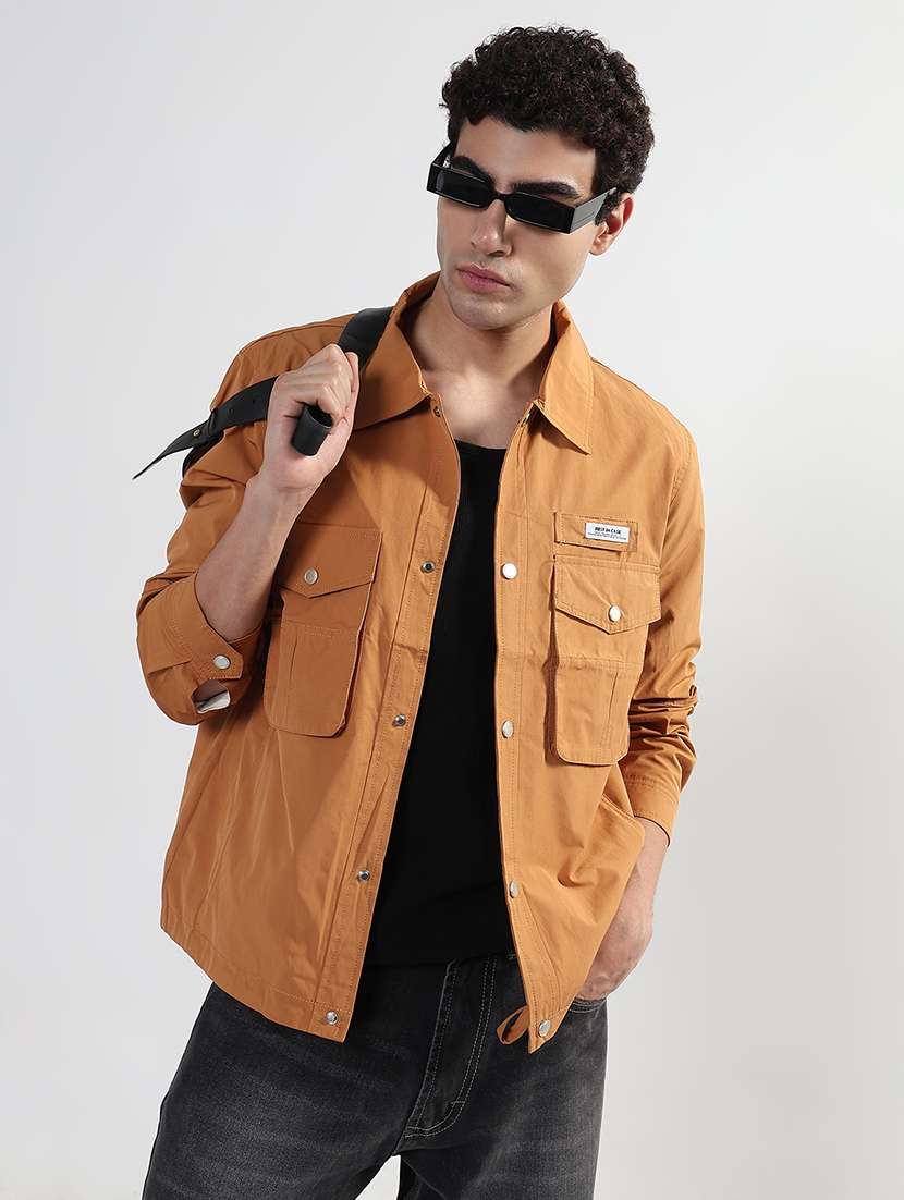 men solid long sleeve regular fit shacket