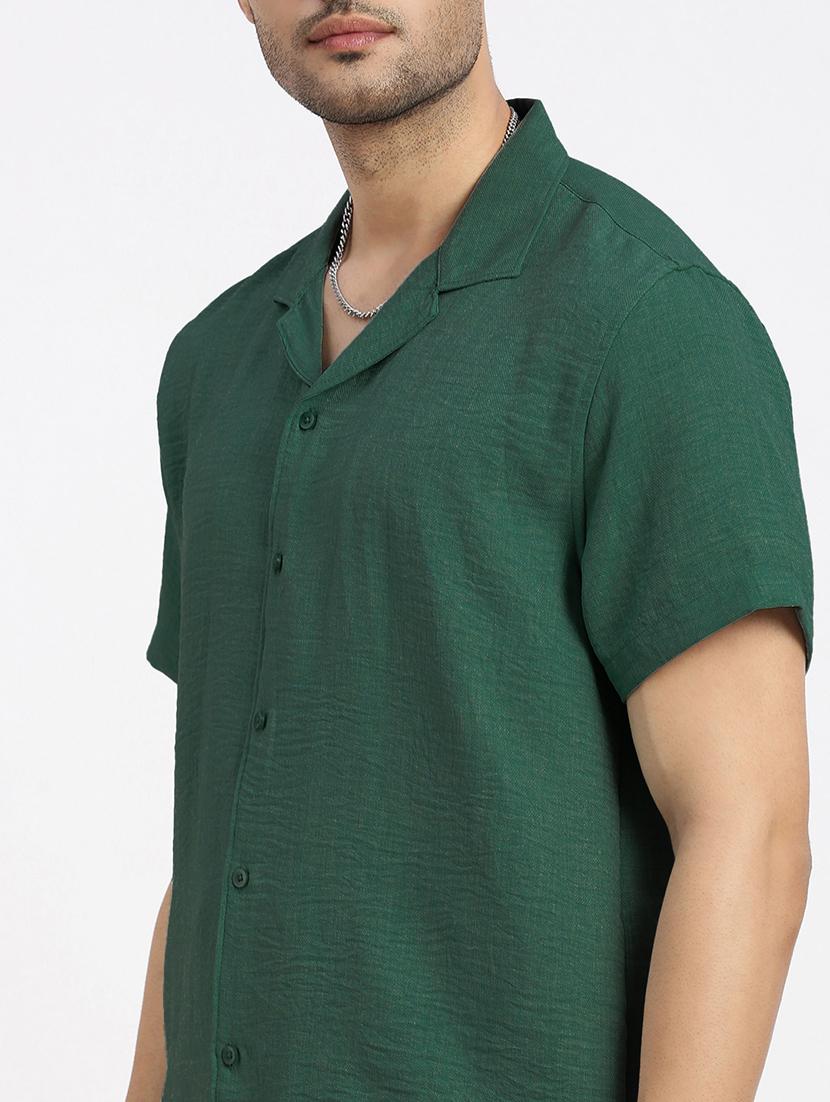 men's solid green cotton blend co-ord set - 21933410 - Standard Image - 2