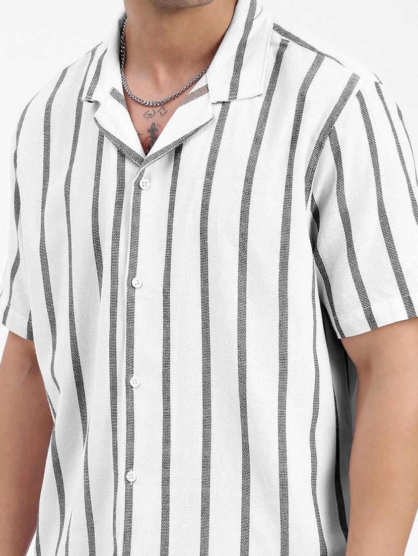 men's white and grey striped cotton co-ord set - 21933412 - Standard Image - 2