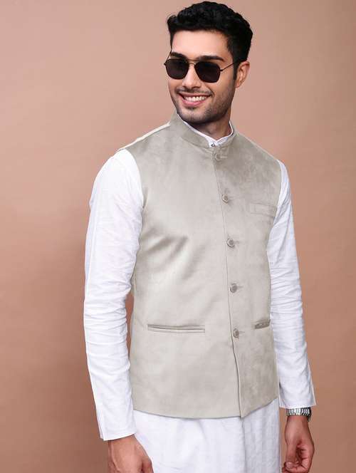 men's casual solid velvet nehru jacket - 21933418 -  Standard Image - 0