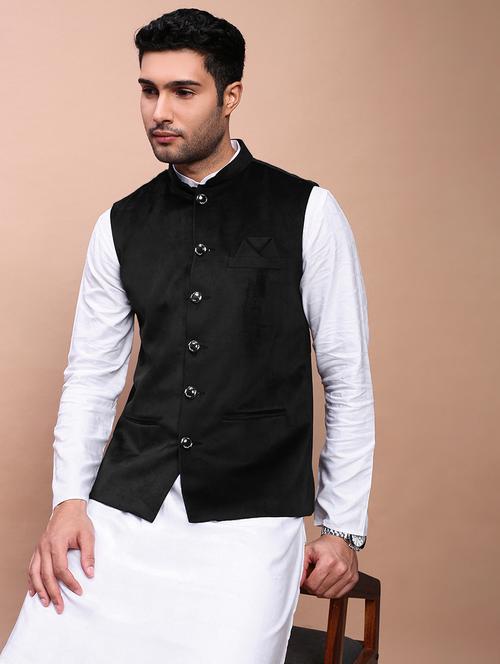 men's black velvet solid nehru jacket ethnic - 21933420 -  Standard Image - 0