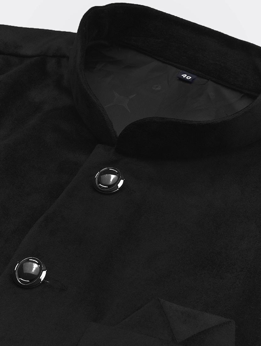 men's black velvet solid nehru jacket ethnic - 21933420 - Standard Image - 2