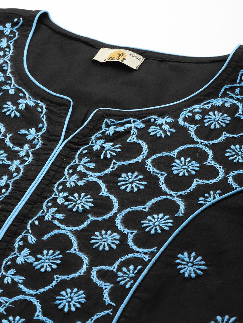 women chikankari three quarter sleeve straight kurta - 21933427 - Standard Image - 2