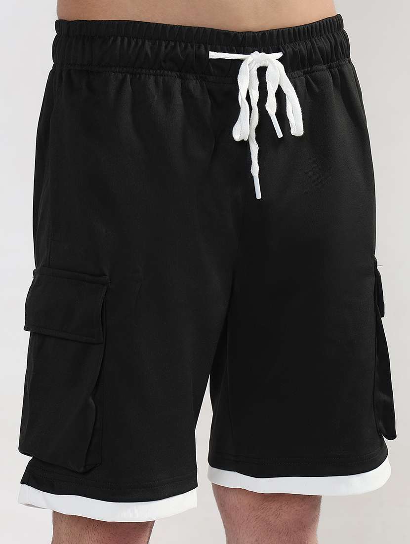 men black solid low rise relaxed fit cargo shorts - 21933431 -  Standard Image - 2