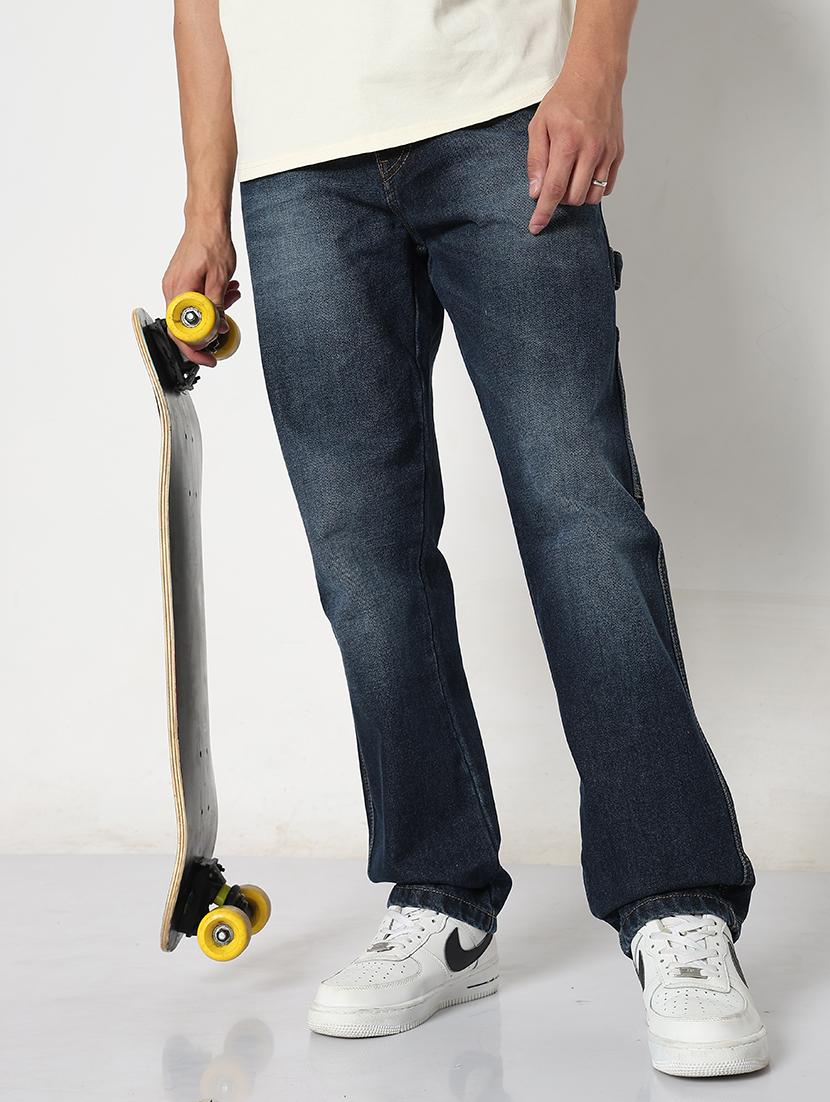 men solid mid rise straight fit jean