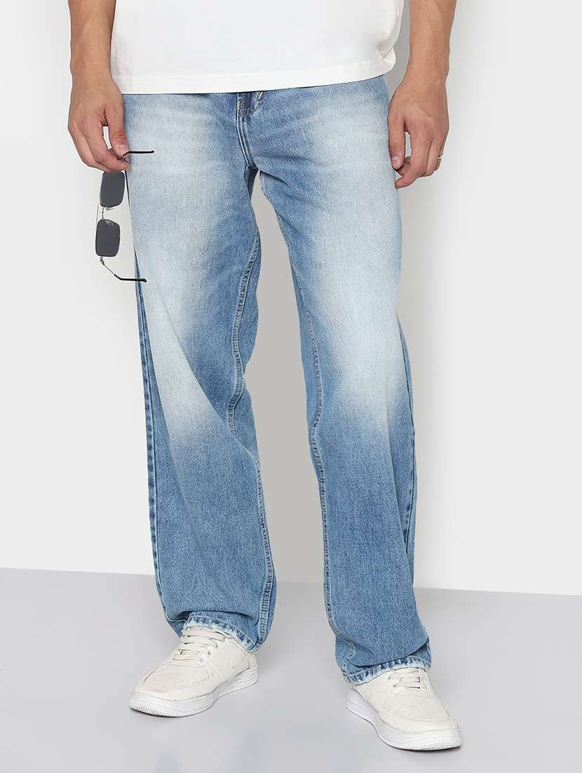 men solid mid rise baggy jean