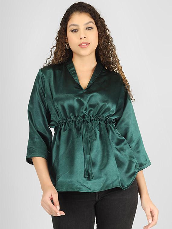 women green solid satin regular top - 21933466 - Zoom Image - 0