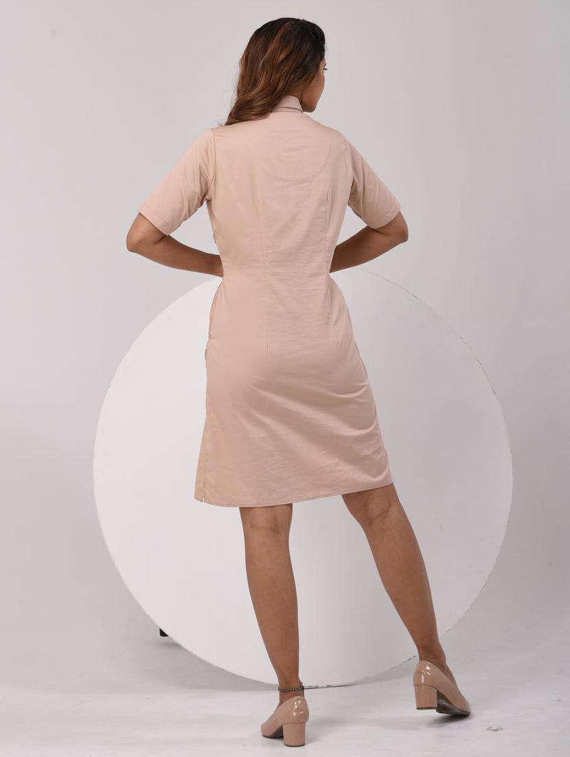 women solid short sleeve collared a-line dress - 21933468 - Standard Image - 2