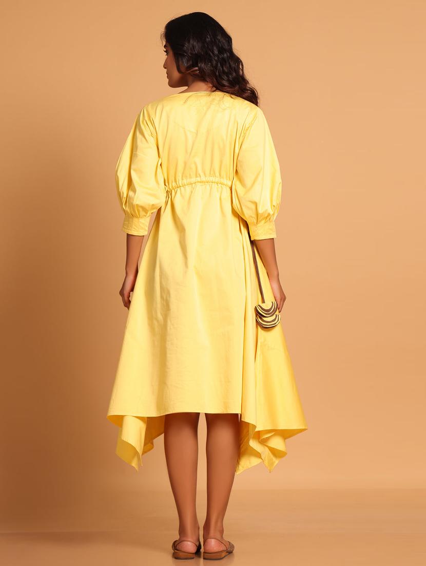 women solid puff sleeves asymmetric dress - 21933471 - Standard Image - 2