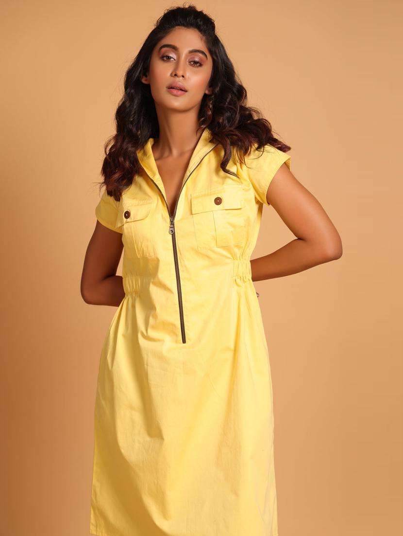 women solid short sleeve hooded a-line dress - 21933477 - Standard Image - 2