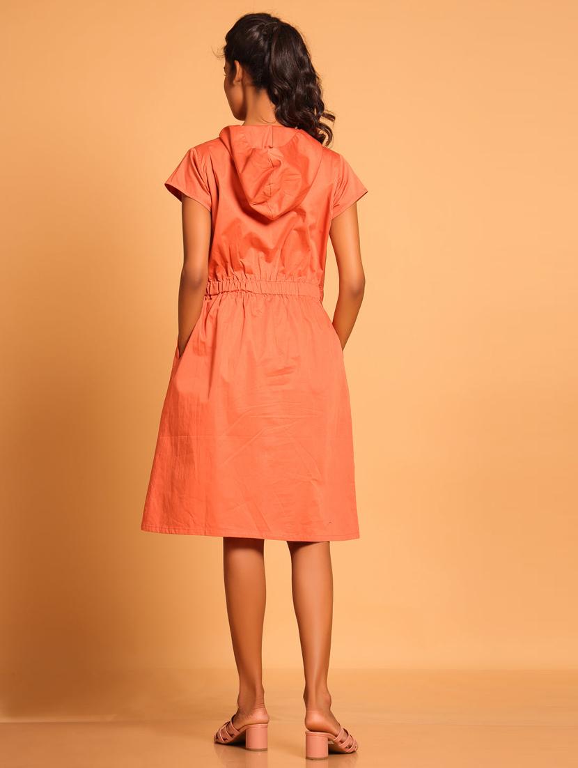 women solid short sleeve hooded a-line dress - 21933478 - Standard Image - 2