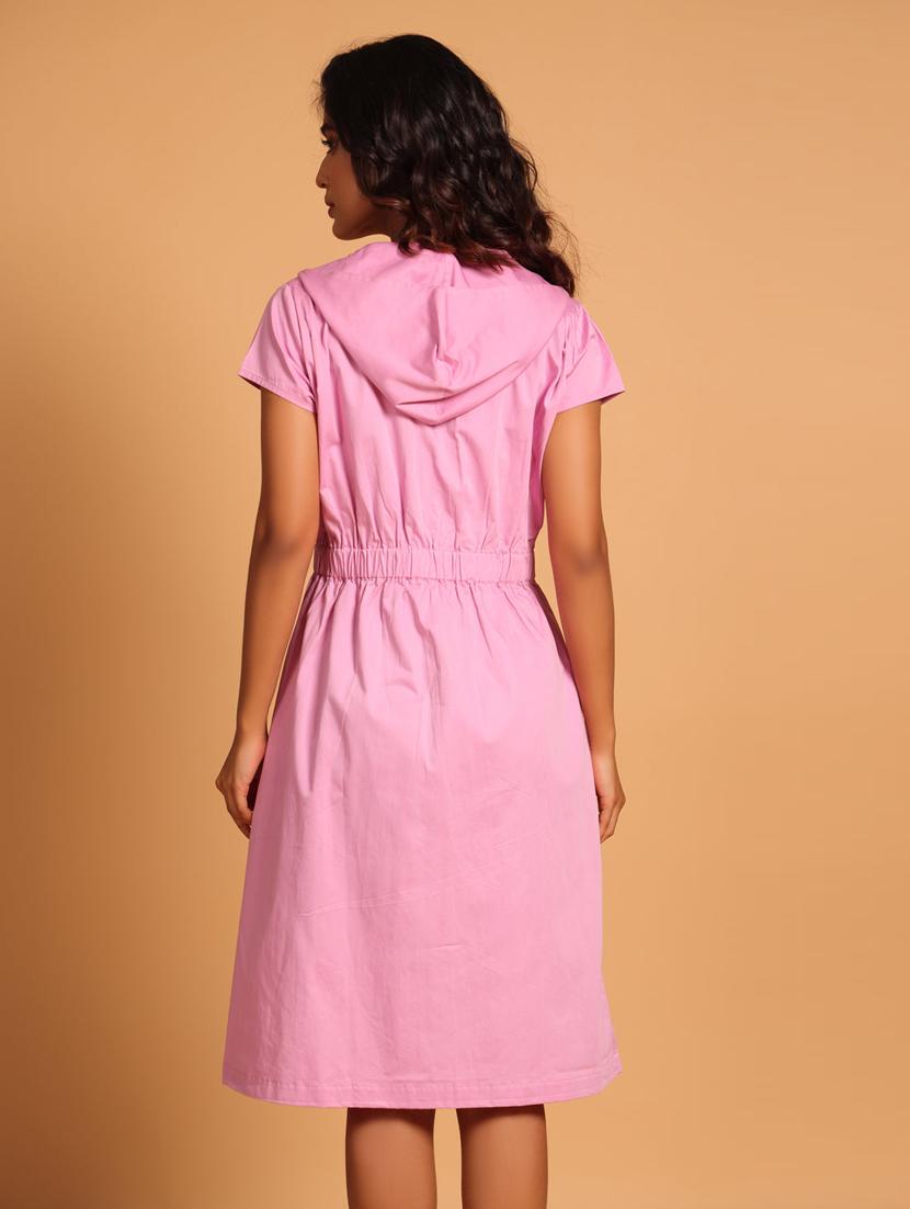 women solid short sleeve hooded a-line dress - 21933479 - Standard Image - 2