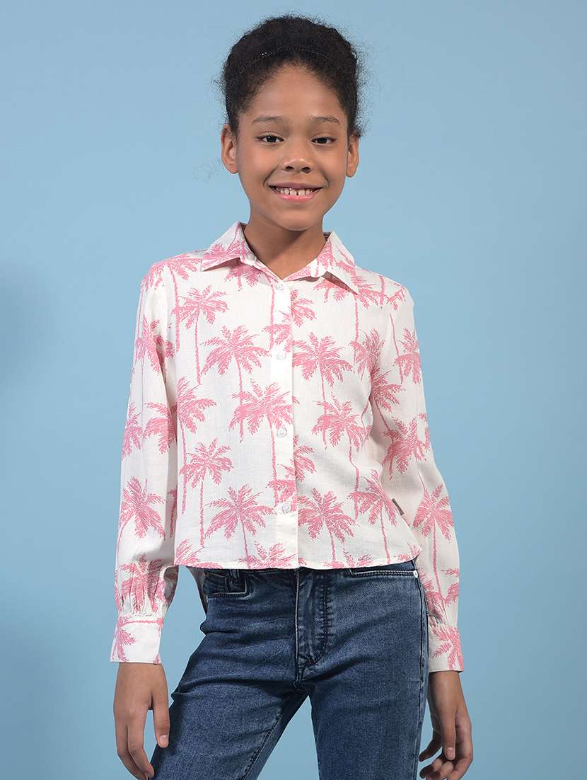girls prnted collared long sleeve shirt