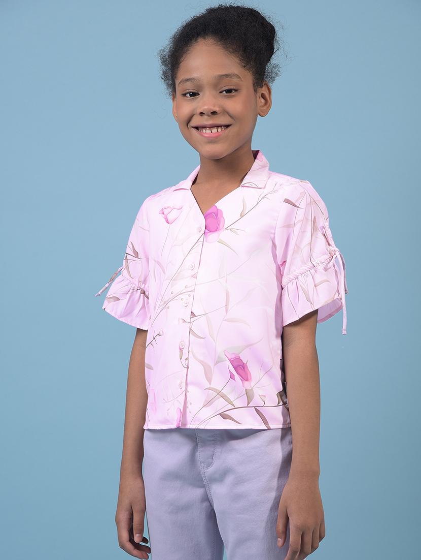 girls printed collared puff sleeve shirt - 21933585 - Standard Image - 2