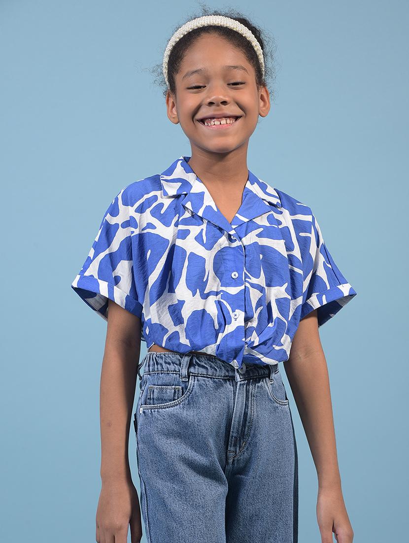girls printed lapel collared crop shirt - 21933586 - Standard Image - 2