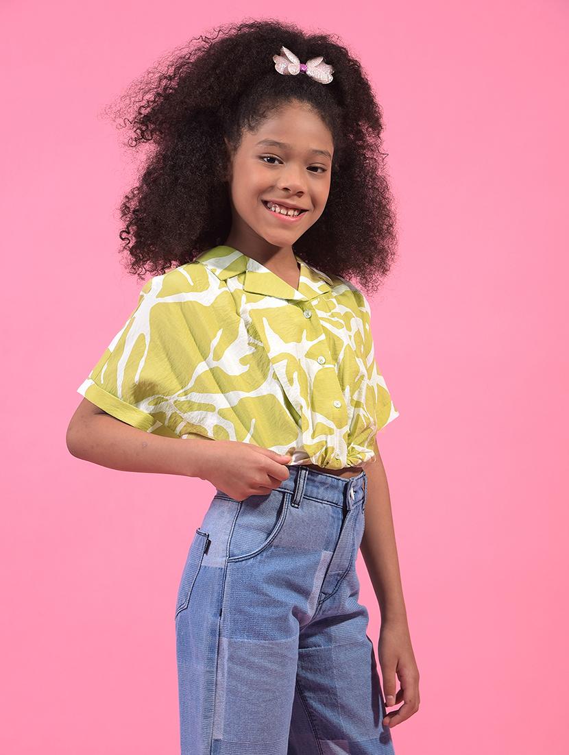 girls printed lapel collared crop shirt - 21933587 - Standard Image - 2