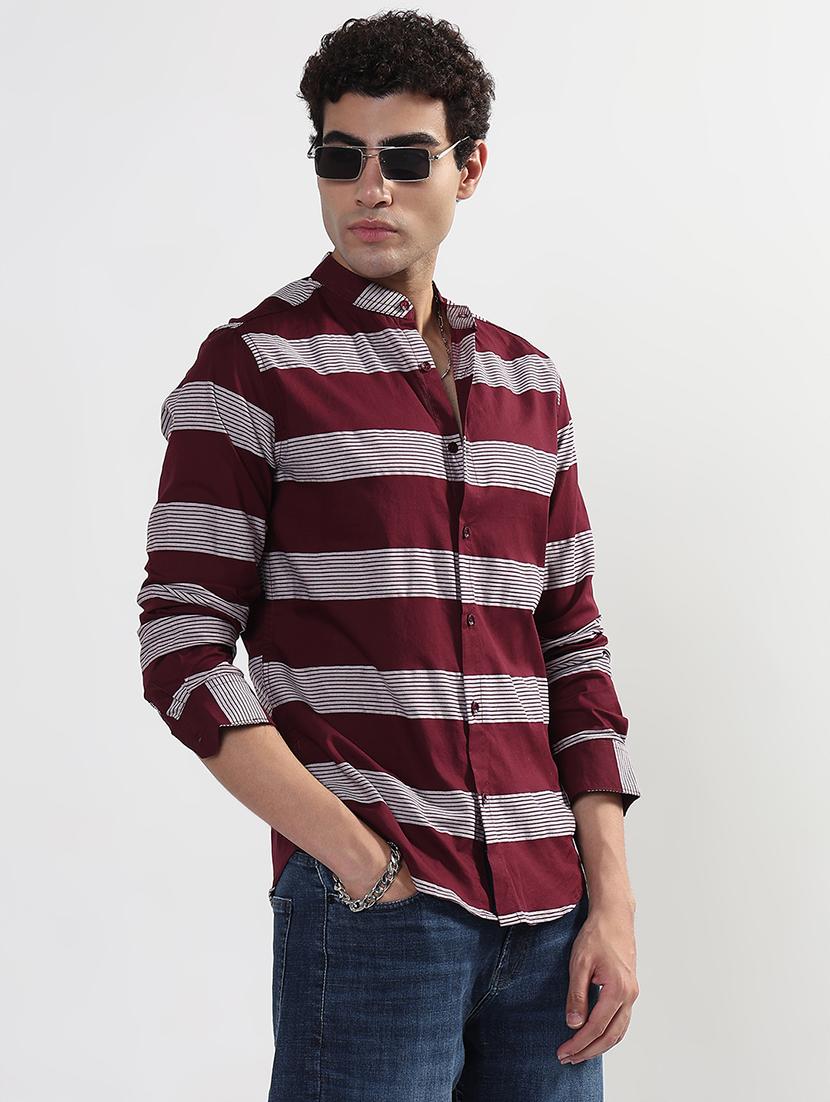 men printed long sleeve mandarin neck shirt - 21933665 - Standard Image - 2