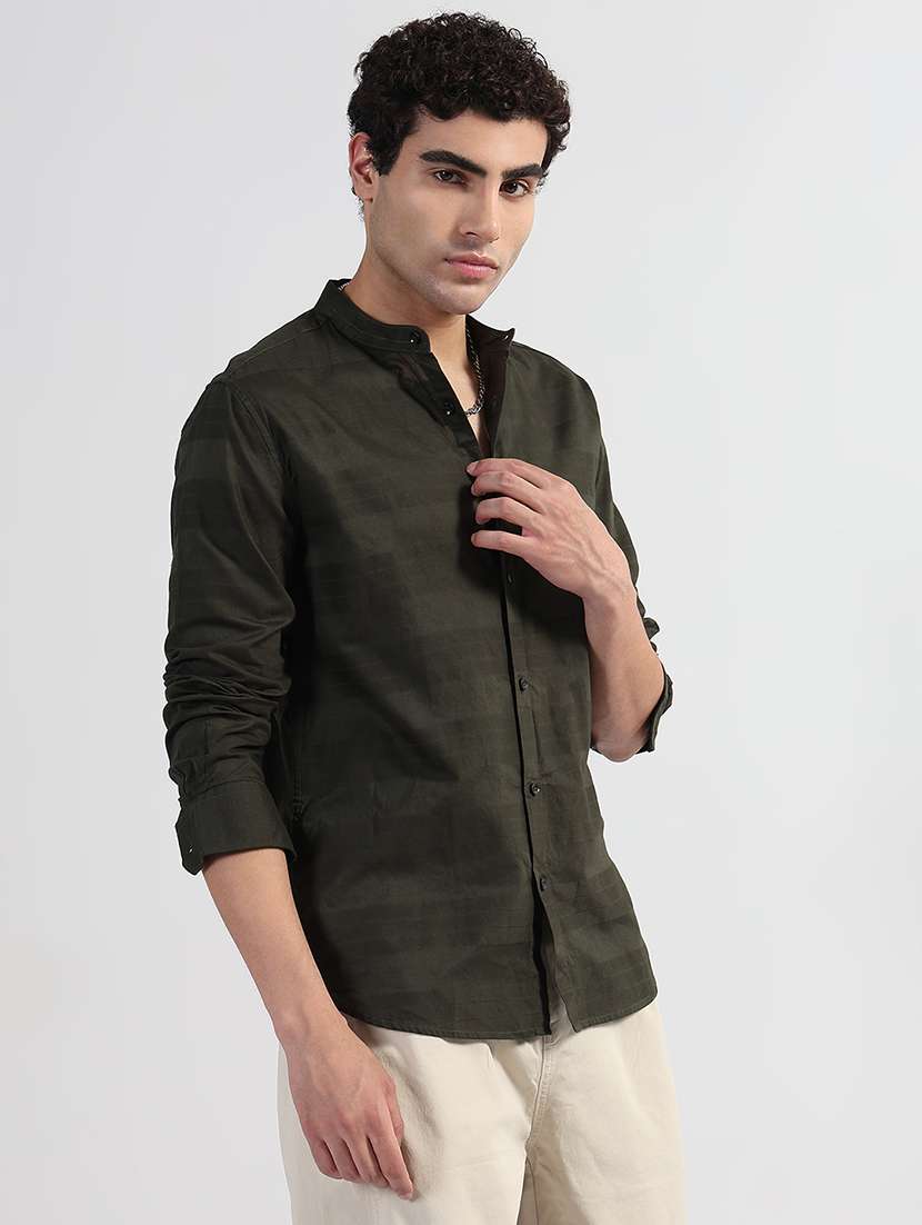 men striped long sleeve mandarin neck shirt - 21933666 -  Standard Image - 2