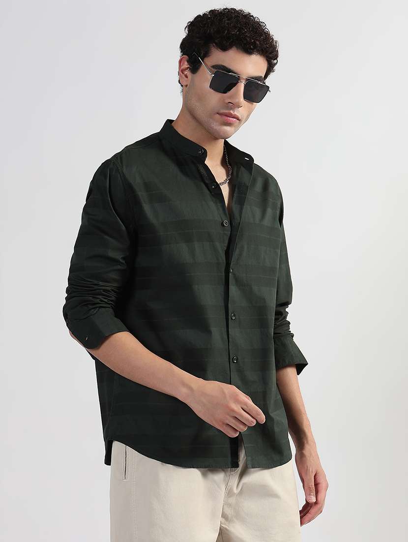 men striped long sleeve mandarin neck shirt - 21933667 -  Standard Image - 2