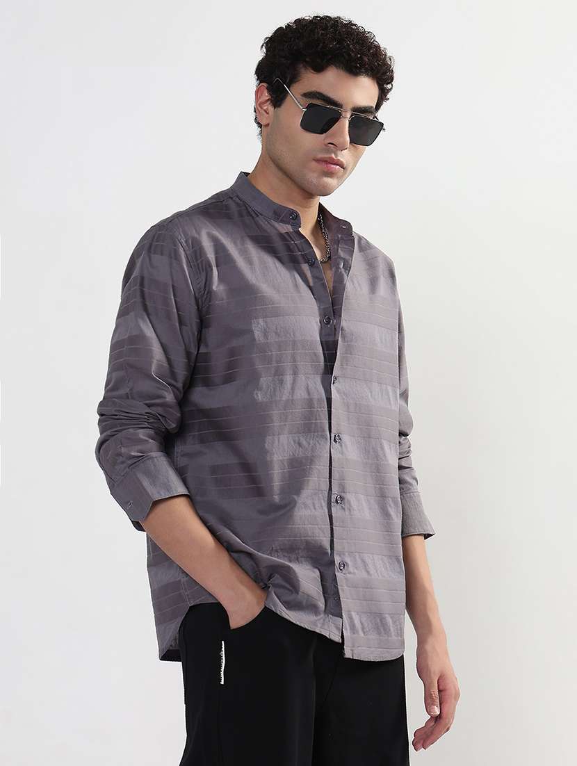 men striped long sleeve mandarin neck shirt - 21933668 -  Standard Image - 2