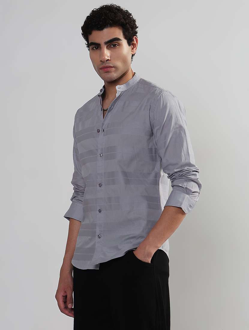 men striped long sleeve mandarin neck shirt - 21933669 -  Standard Image - 2
