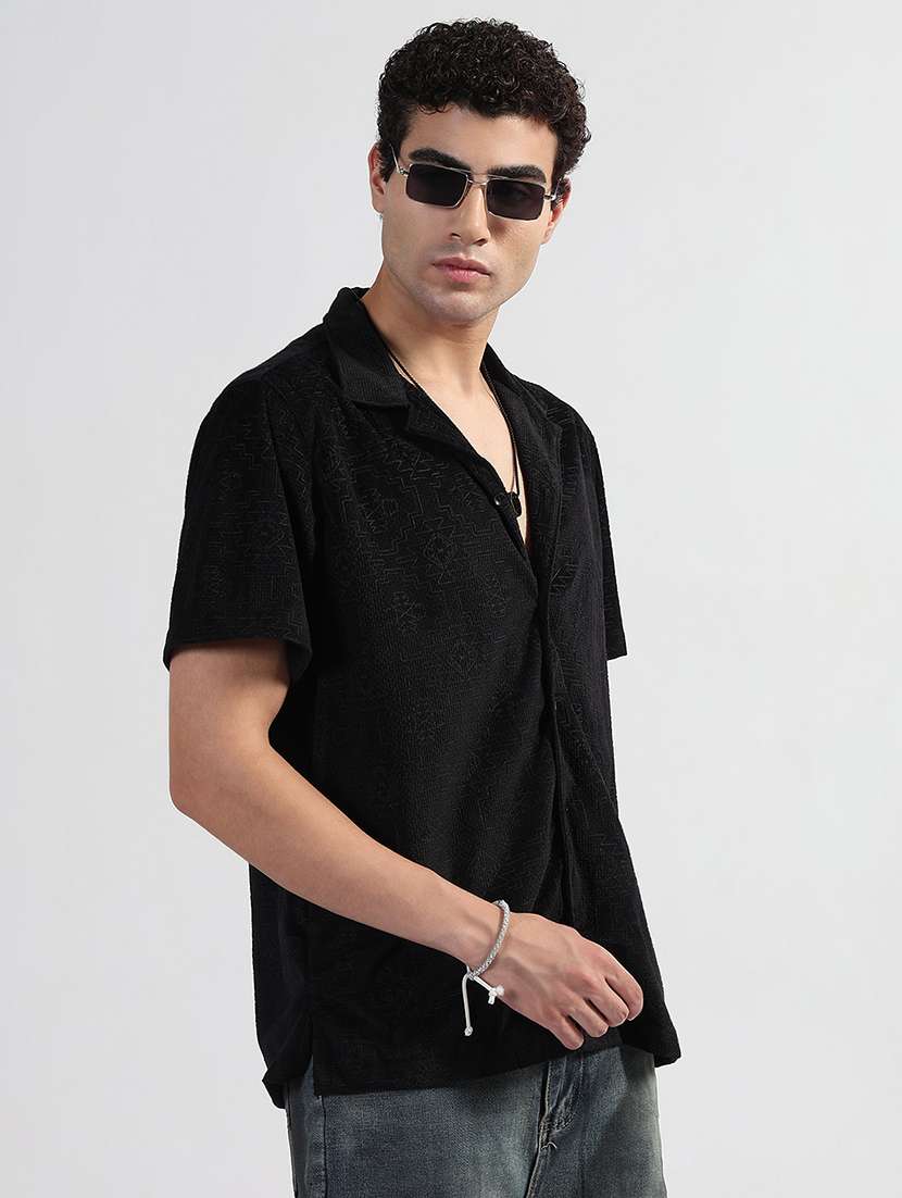 men textured cuban collar short sleeve loose fit shirt - 21933670 -  Standard Image - 2