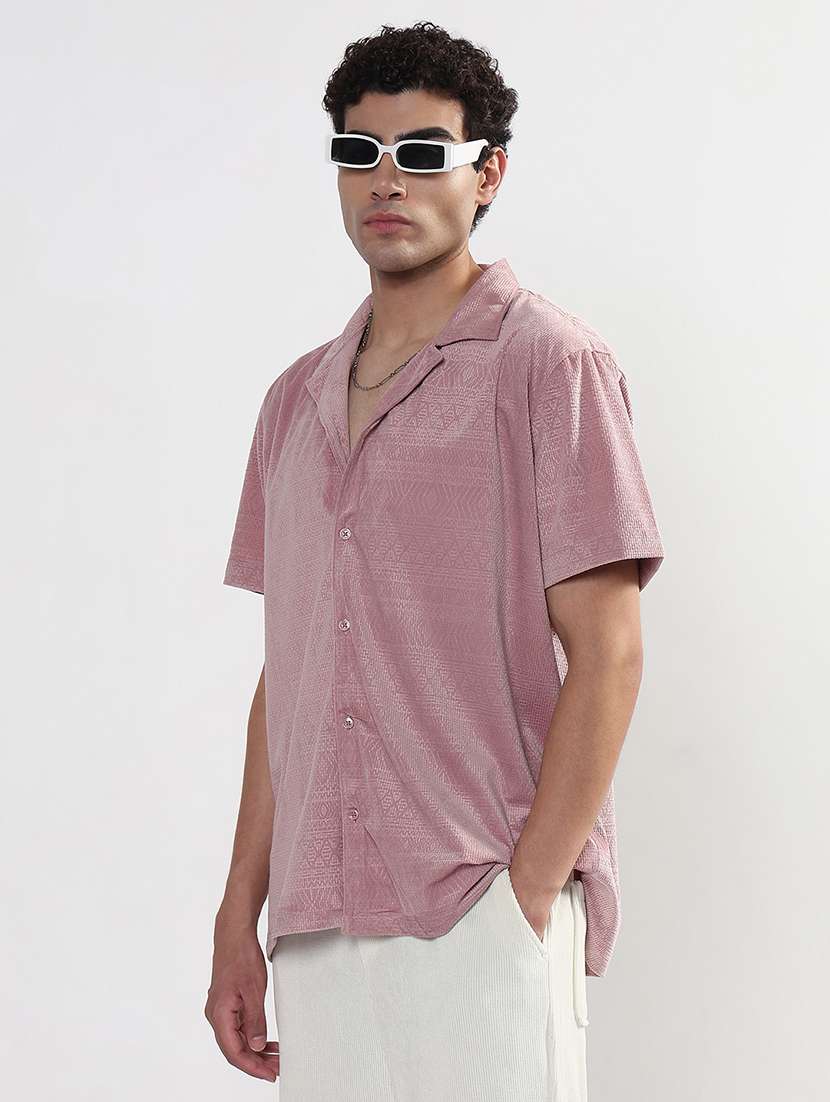 men textured cuban collar short sleeve loose fit shirt - 21933671 -  Standard Image - 2