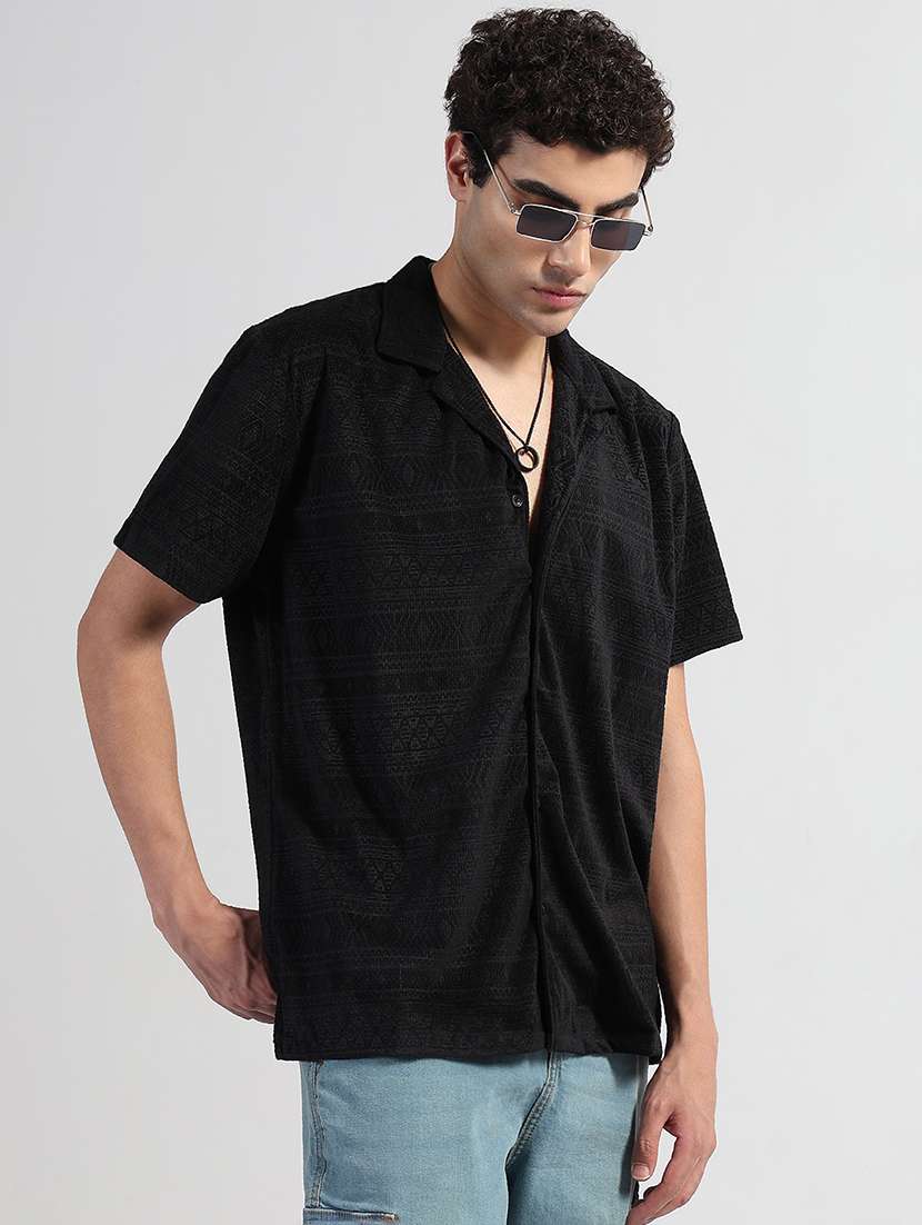 men textured cuban collar short sleeve loose fit shirt - 21933672 -  Standard Image - 2