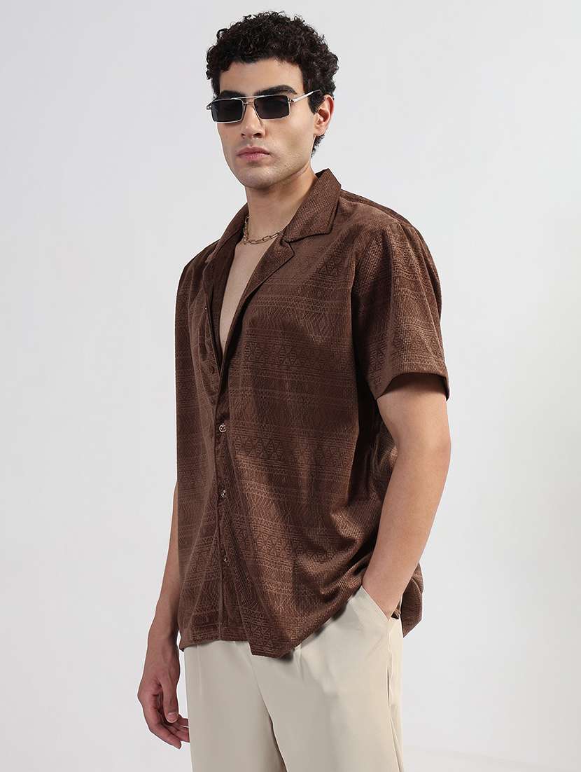 men textured cuban collar short sleeve loose fit shirt - 21933673 -  Standard Image - 2