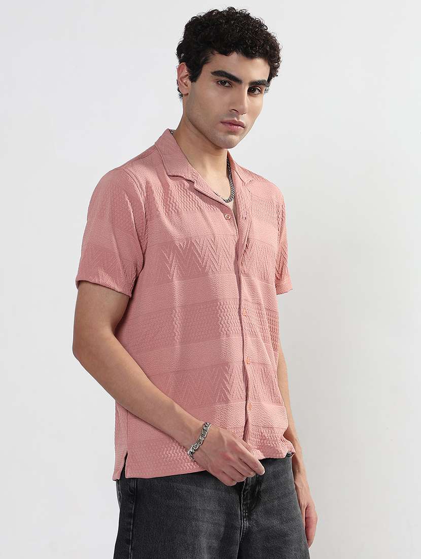 men textured cuban collar short sleeve regular fit shirt - 21933675 -  Standard Image - 2