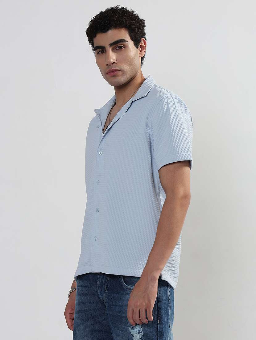 men textured cuban collar short sleeve shirt - 21933677 -  Standard Image - 2