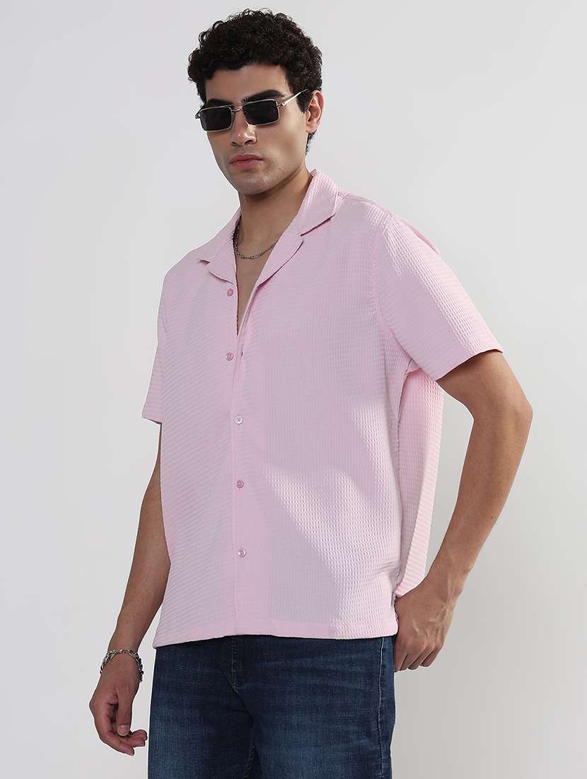 men textured cuban collar short sleeve loose fit shirt - 21933678 -  Standard Image - 2