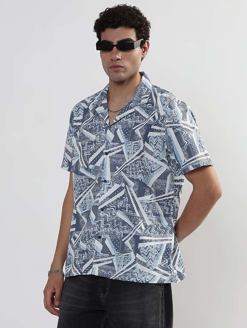 men printed cuban collar short sleeve loose fit shirt - 21933686 -  Standard Image - 2