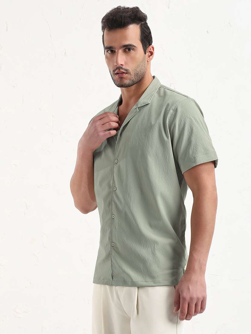 men solid cuban collar short sleeve shirt - 21933691 -  Standard Image - 2