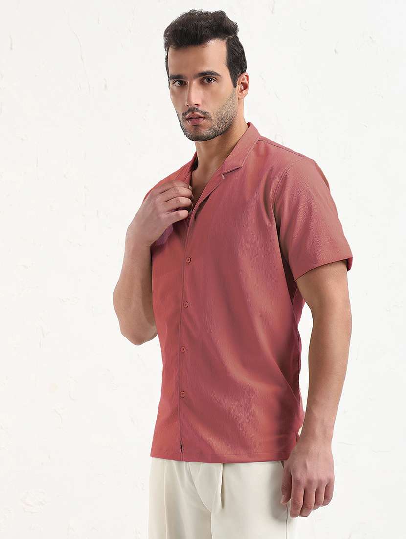 men solid cuban collar short sleeve shirt - 21933692 -  Standard Image - 2