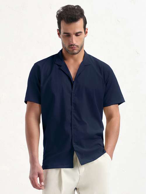 men solid short sleeve regular fit casual shirt - 21933693 - Standard Image - 0