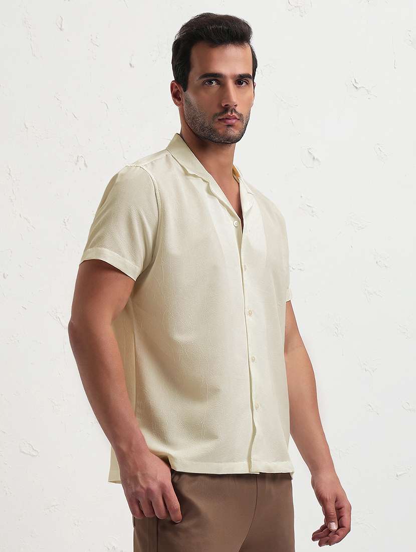 men solid cuban collar short sleeve shirt - 21933694 - Standard Image - 2