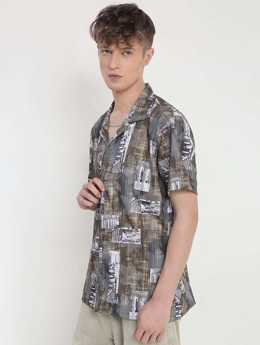 men printed cuban collar short sleeve shirt - 21933697 -  Standard Image - 2