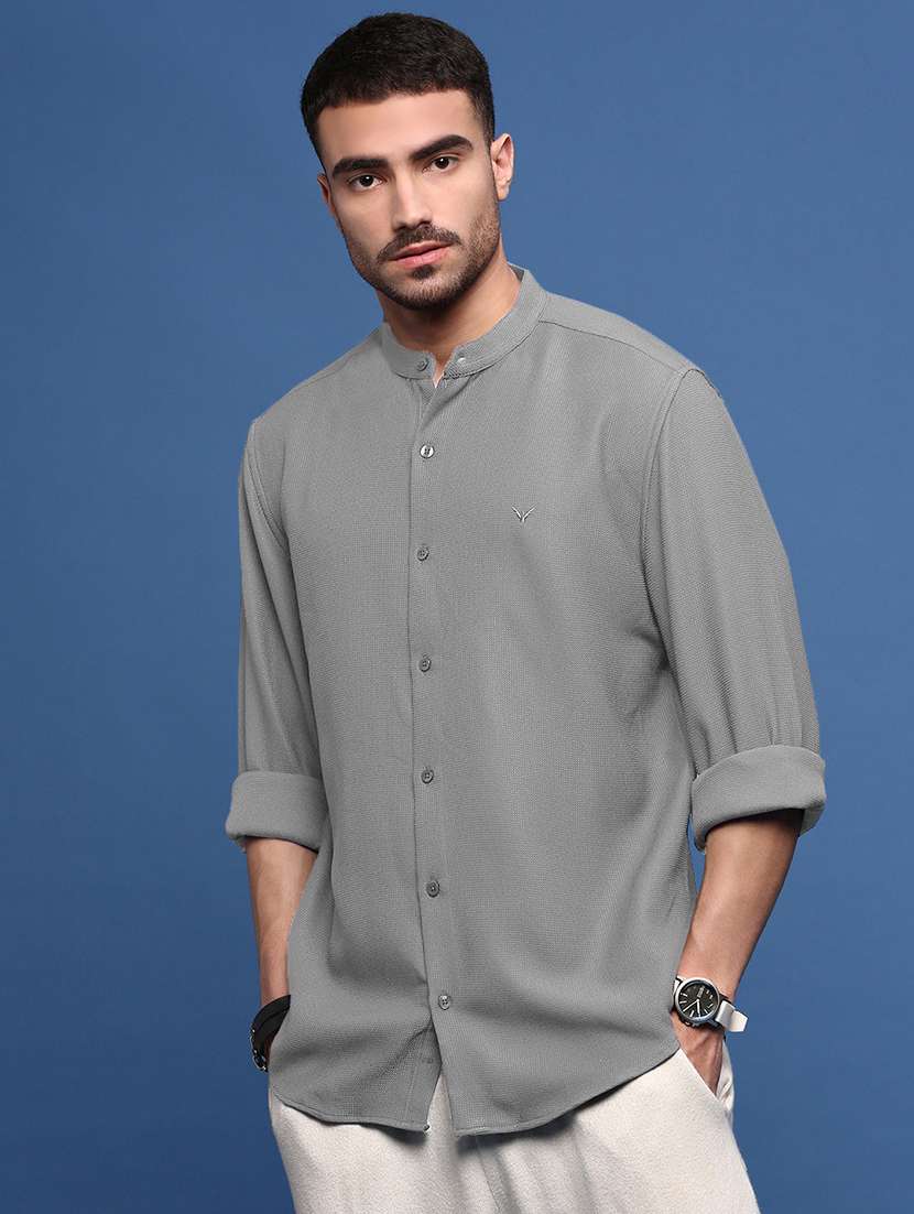 men printed long sleeve mandarin neck shirt - 21933700 -  Standard Image - 2