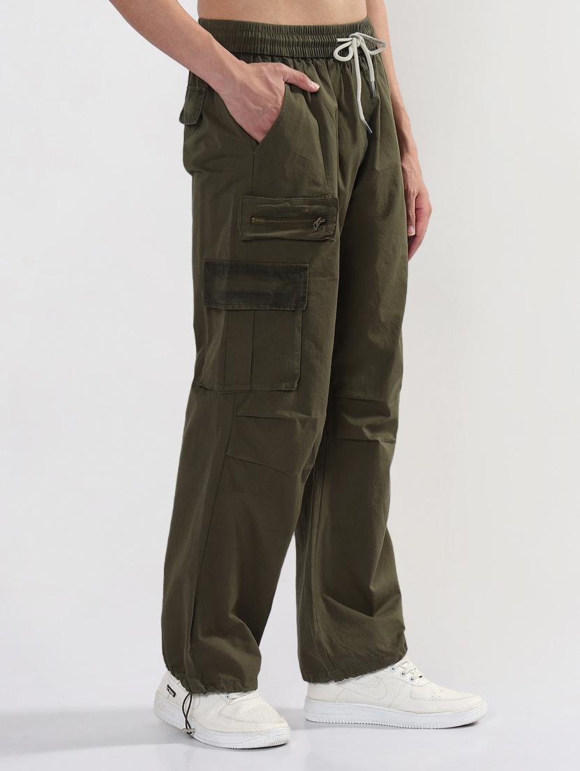 men olive solid mid rise loose fit cargo - 21933713 - Standard Image - 2