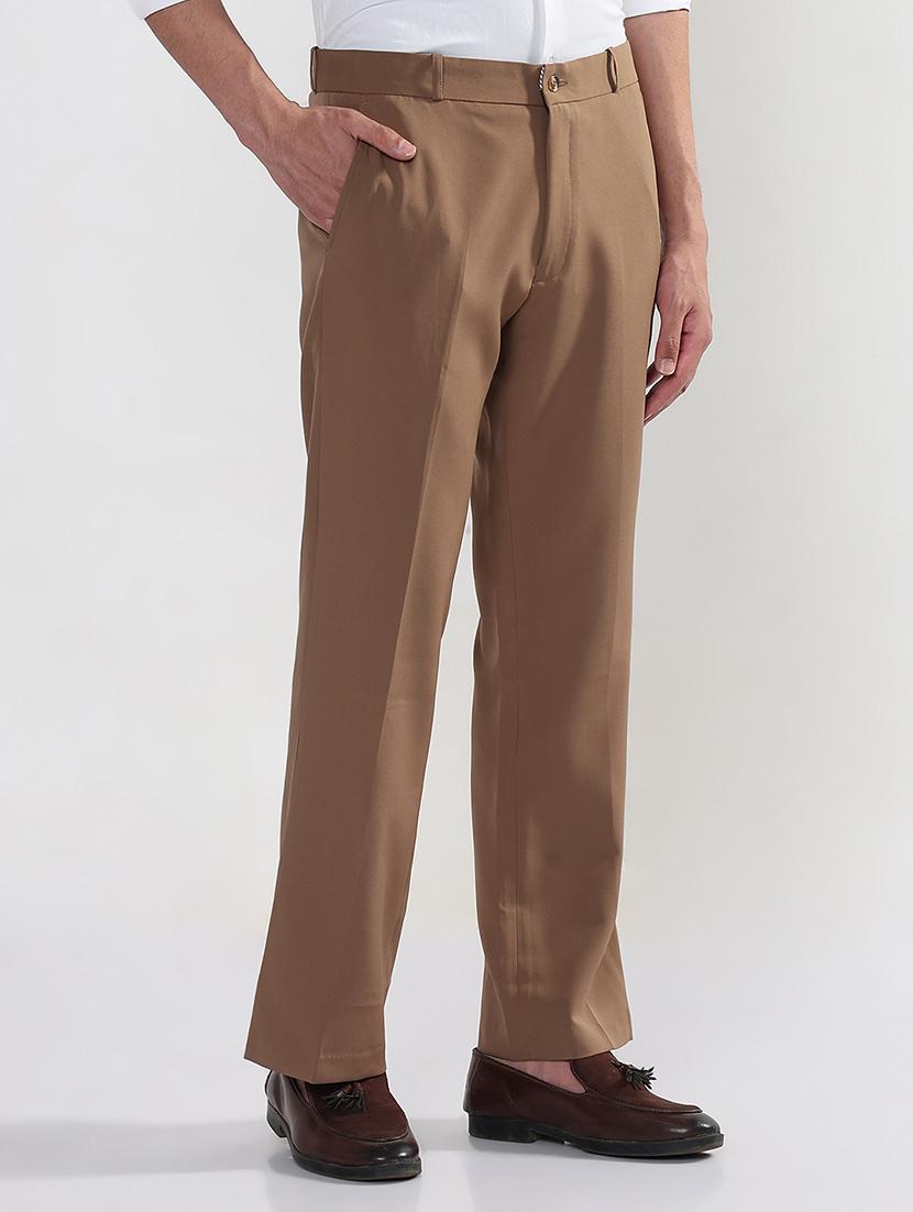 men brown solid mid rise flat front formal trouser - 21933718 - Standard Image - 2