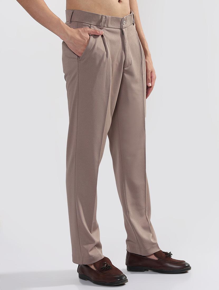 men brown solid low rise pleated formal trouser - 21933720 - Standard Image - 2
