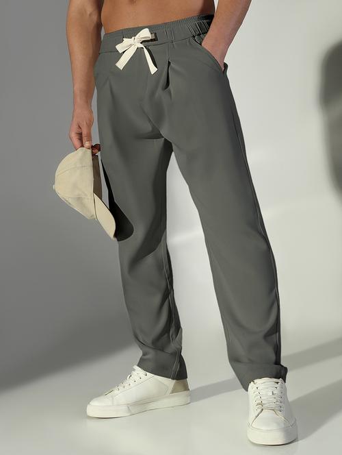 men grey solid low rise pleated casual trouser - 21933724 -  Standard Image - 0