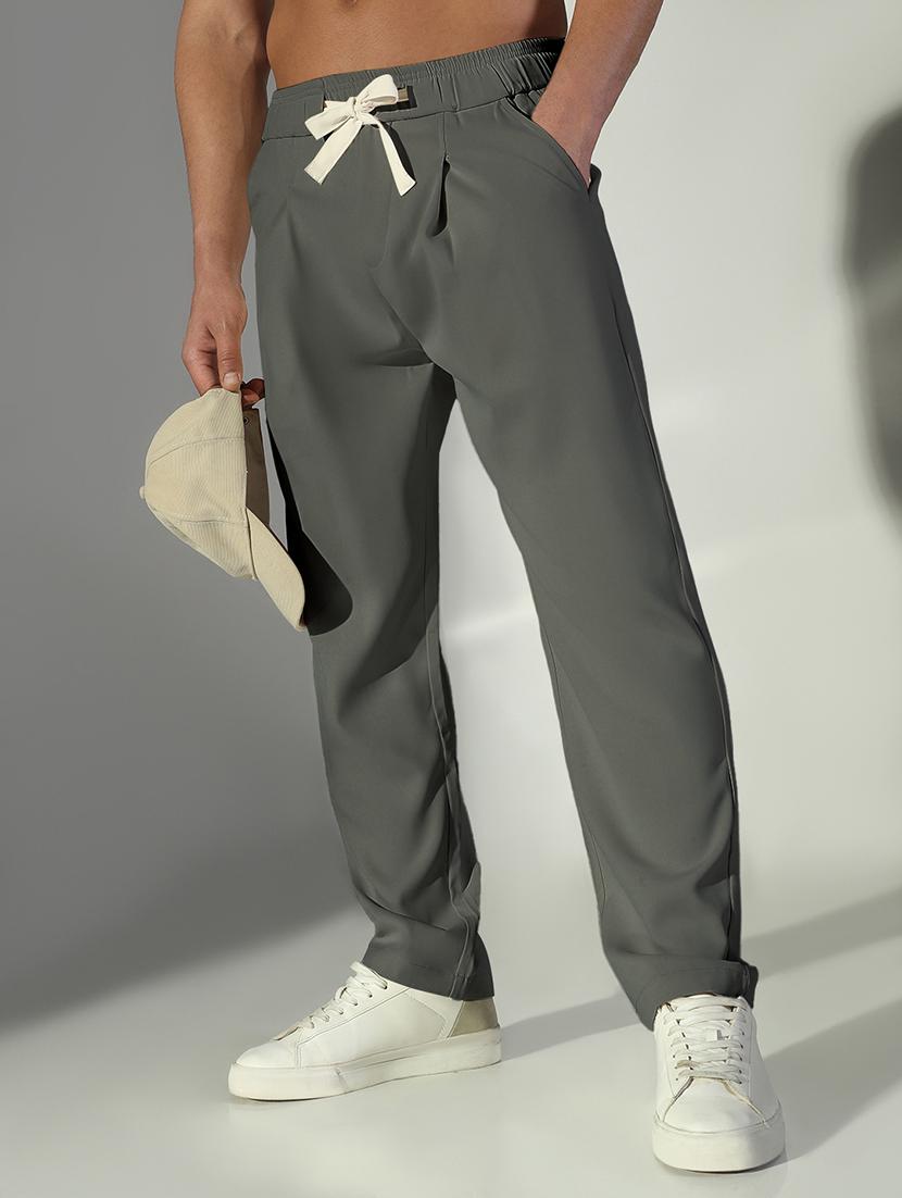 men grey solid low rise pleated casual trouser - 21933724 -  Zoom Image - 0