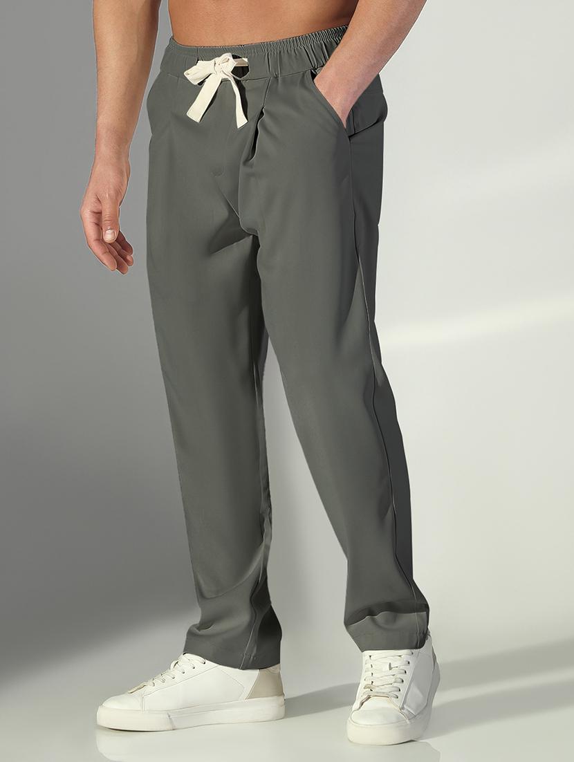 men grey solid low rise pleated casual trouser - 21933724 - Standard Image - 2